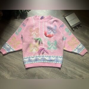 Heartworks Vintage 80s Metallic Pastel Ribbon Bow Heart Kids Sweater M 10 - 12